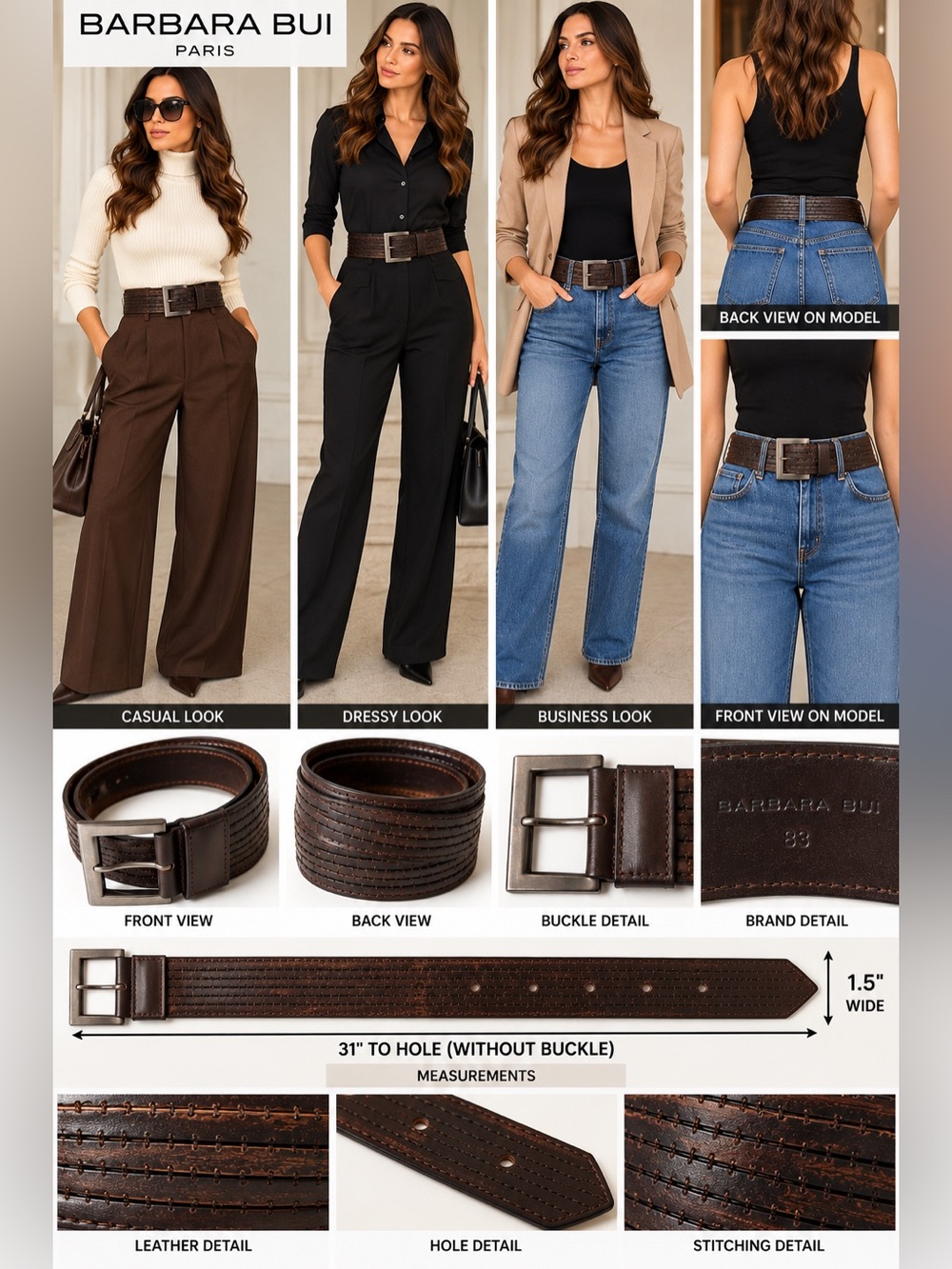 Barbara Bui Brown Leather Multi Strand Woven Belt Metal Buckle 38”